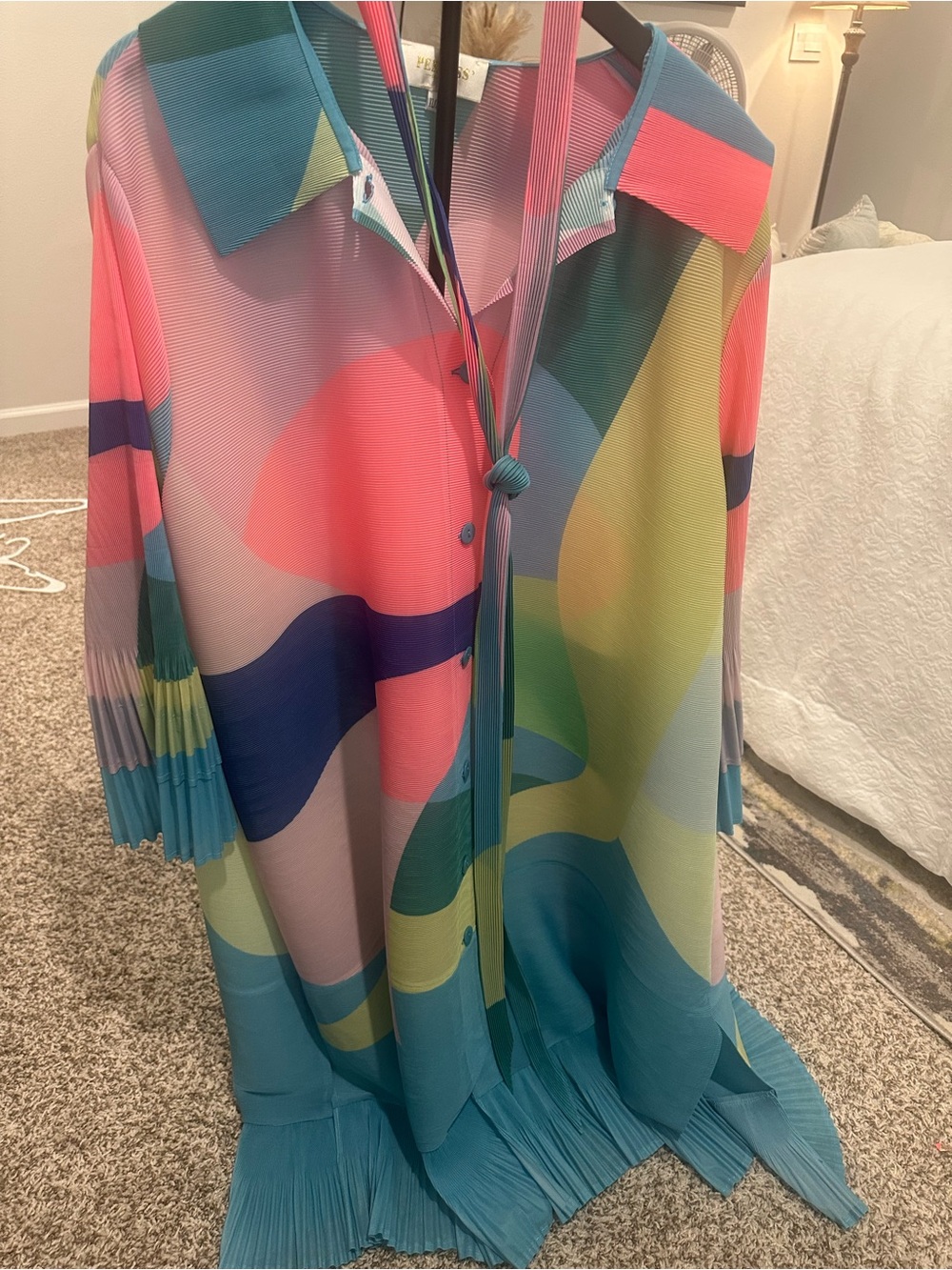 Colorful Abstract Pleated Button-Front Dress